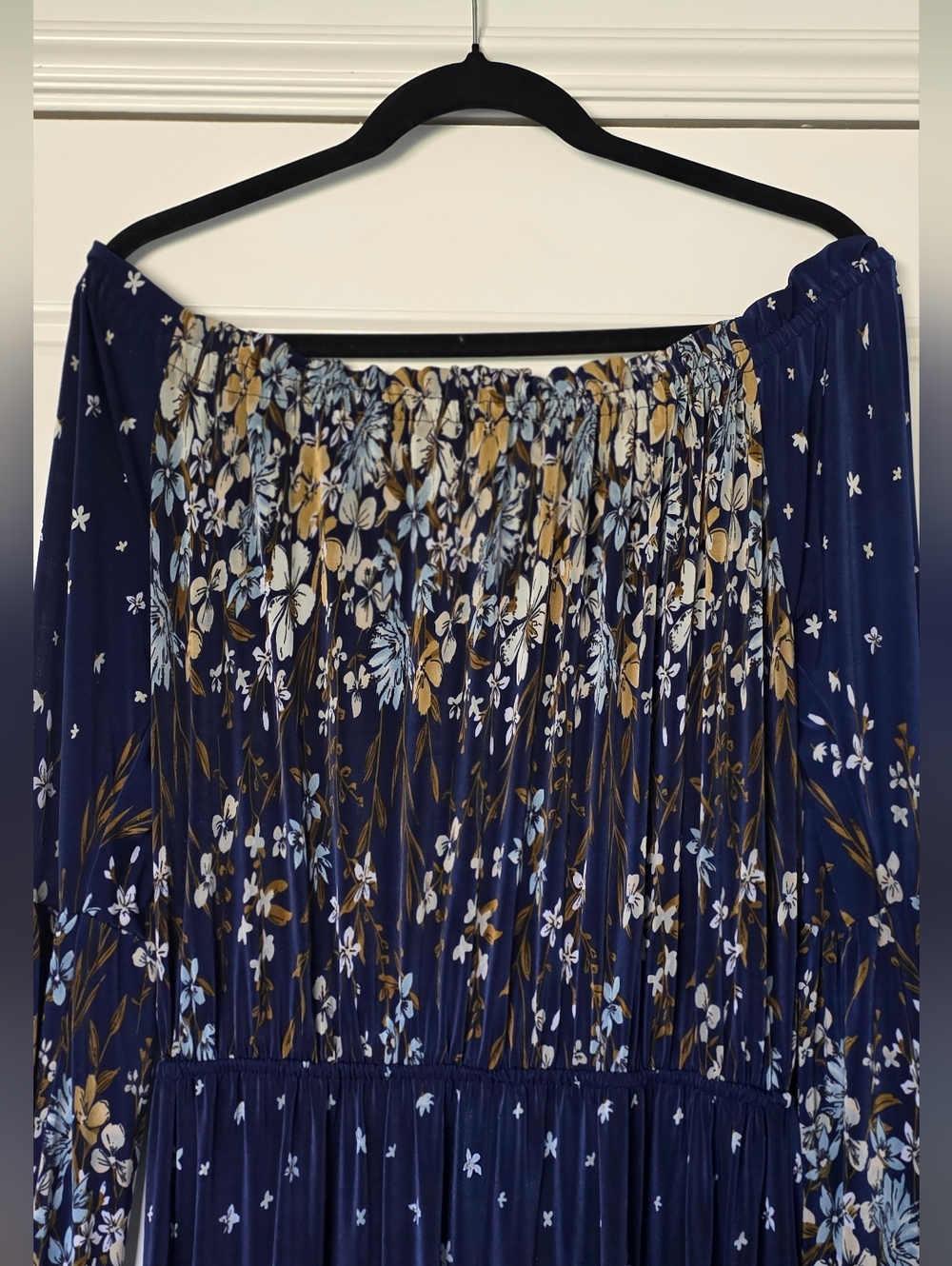 Navy Floral Long Sleeve Maxi Dress 2X - Picture 2 of 3